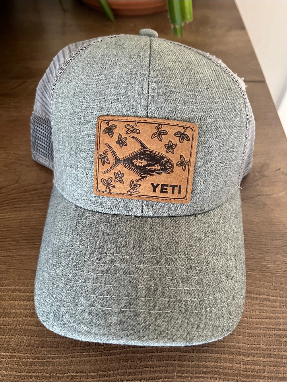 YETI Gray Trucker Hat with Brown Fish Patch